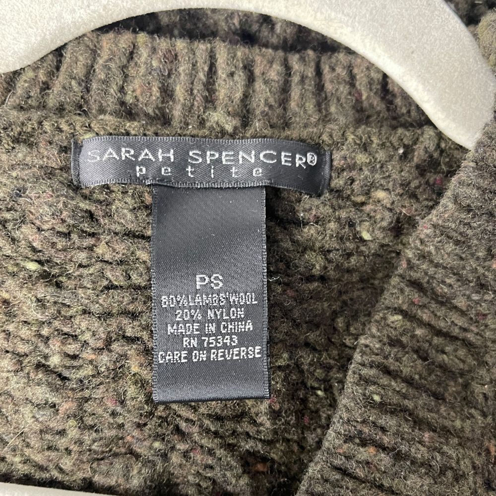 Sarah Spencer Green Lambswool Cardigan with Velvet Ribbon Belt‎ and Bow PS - Picture 2 of 7